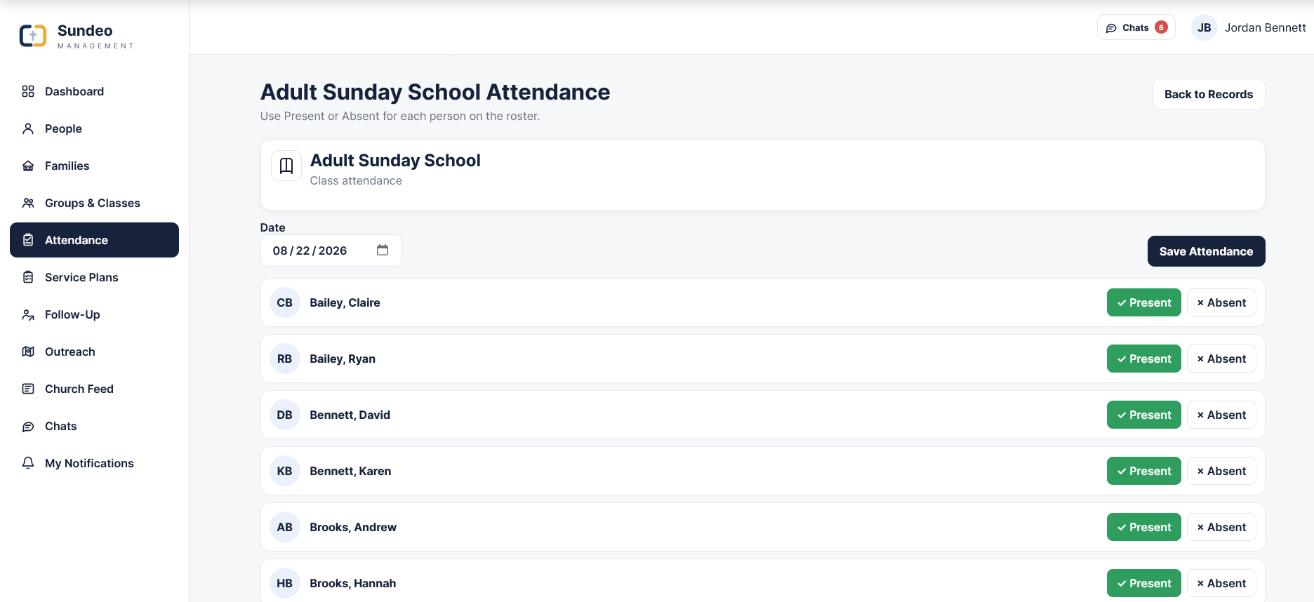 Attendance reporting screenshot